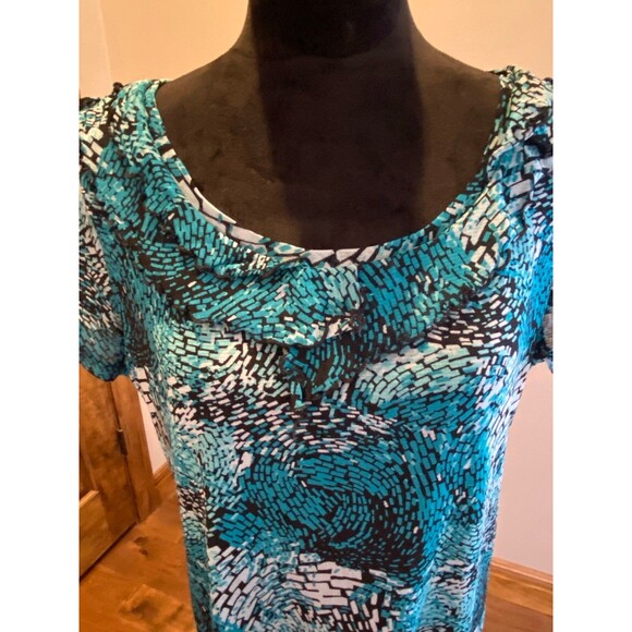 212 Womens Blouse Plus Size XL Top Short Sleeved ShirtTurquoise Flowy Ruffle - Picture 3 of 9